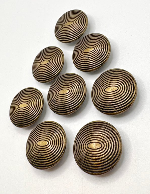 8 Metal Buttons, Domed Circles Design, Old Gold 20mm Wide, Buy 1 Get 1 Free