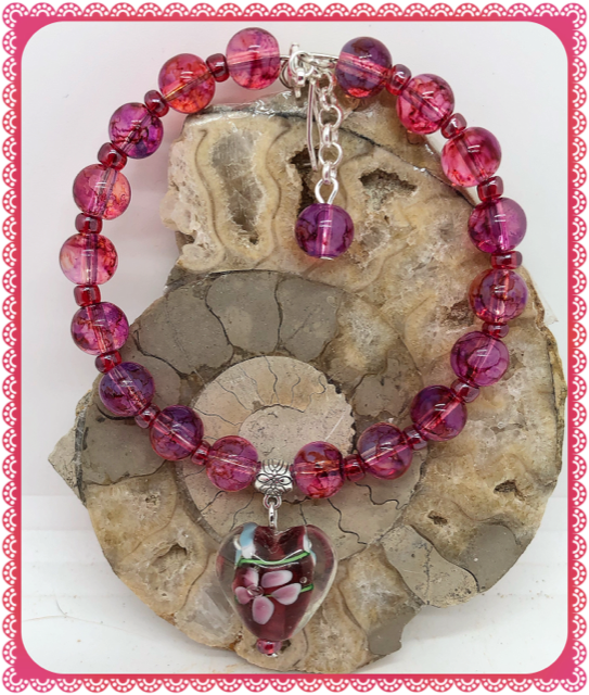 OOAK One of a Kind Lampwork Heart bangle style bracelet