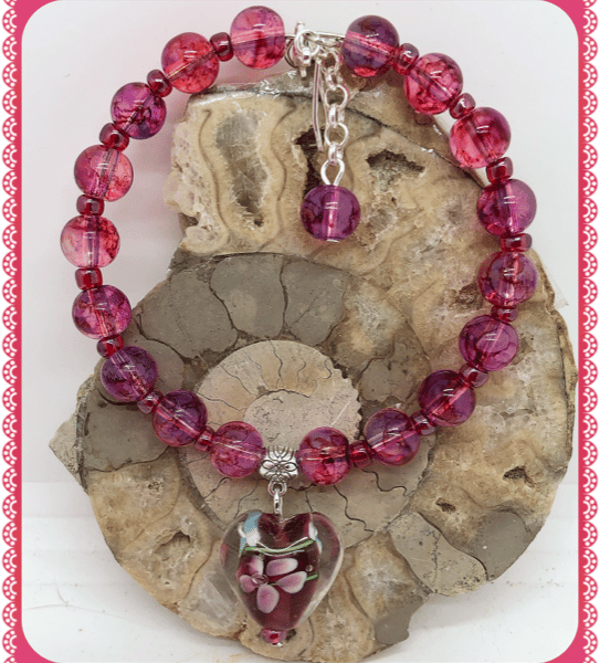 OOAK One of a Kind Lampwork Heart bangle style bracelet