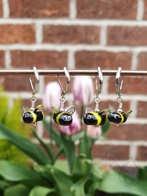 Tiny Glass Bumble Bee Stitch Marker