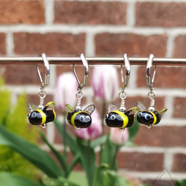 Tiny Glass Bumble Bee Stitch Marker