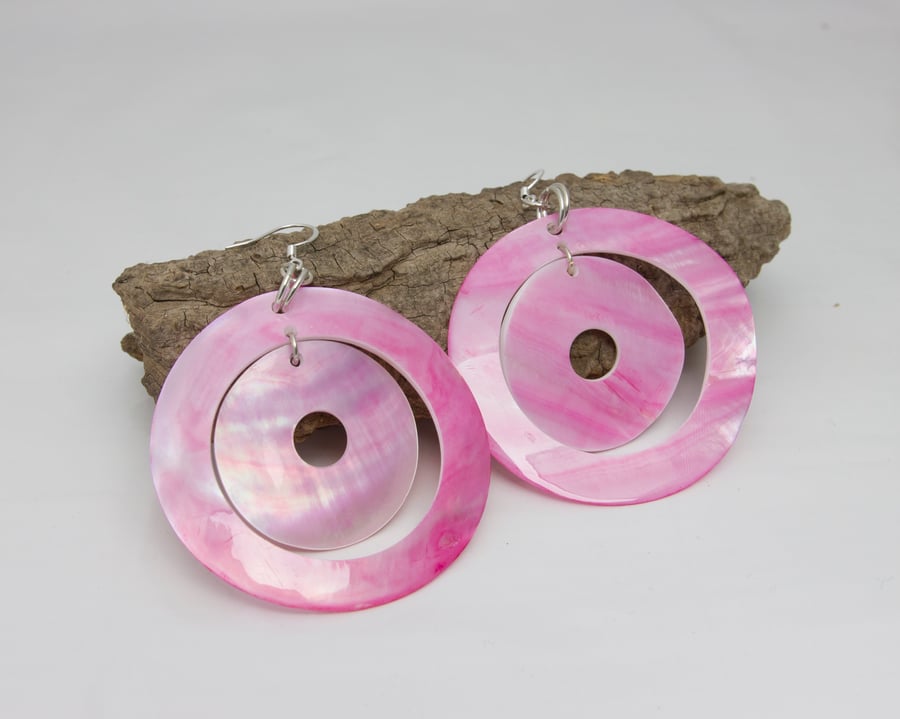 Pink Shell Earrings Mother of Pearl Dangle Sterling Silver Fittings. PerfectGift