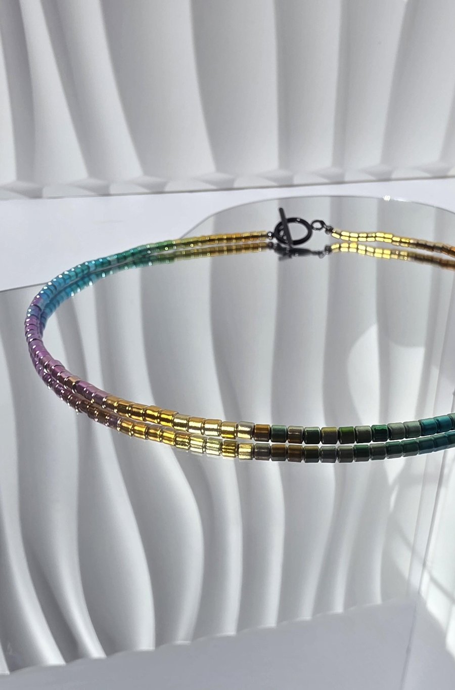 Rainbow Hematite Beaded Necklace Minimalist Gradient Statement Jewellery