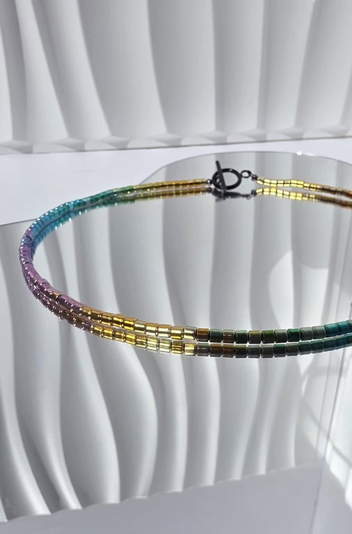 Rainbow Hematite Beaded Necklace Minimalist Gradient Statement Jewellery