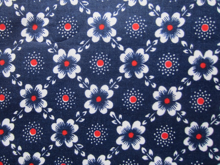 Unused Vintage Navy Blue Floral Fabric (1 Yard)
