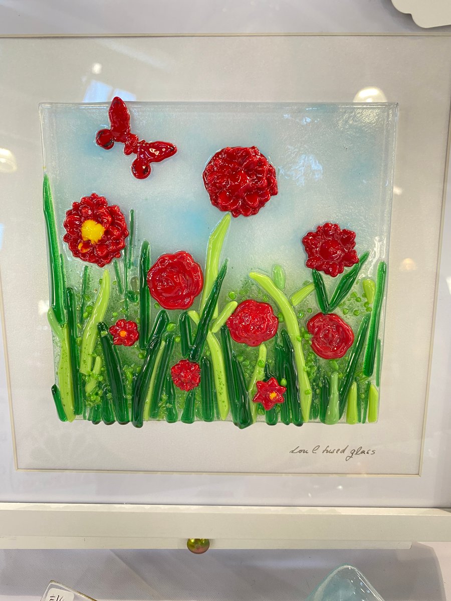 Red flowers- fused glass meadows picture