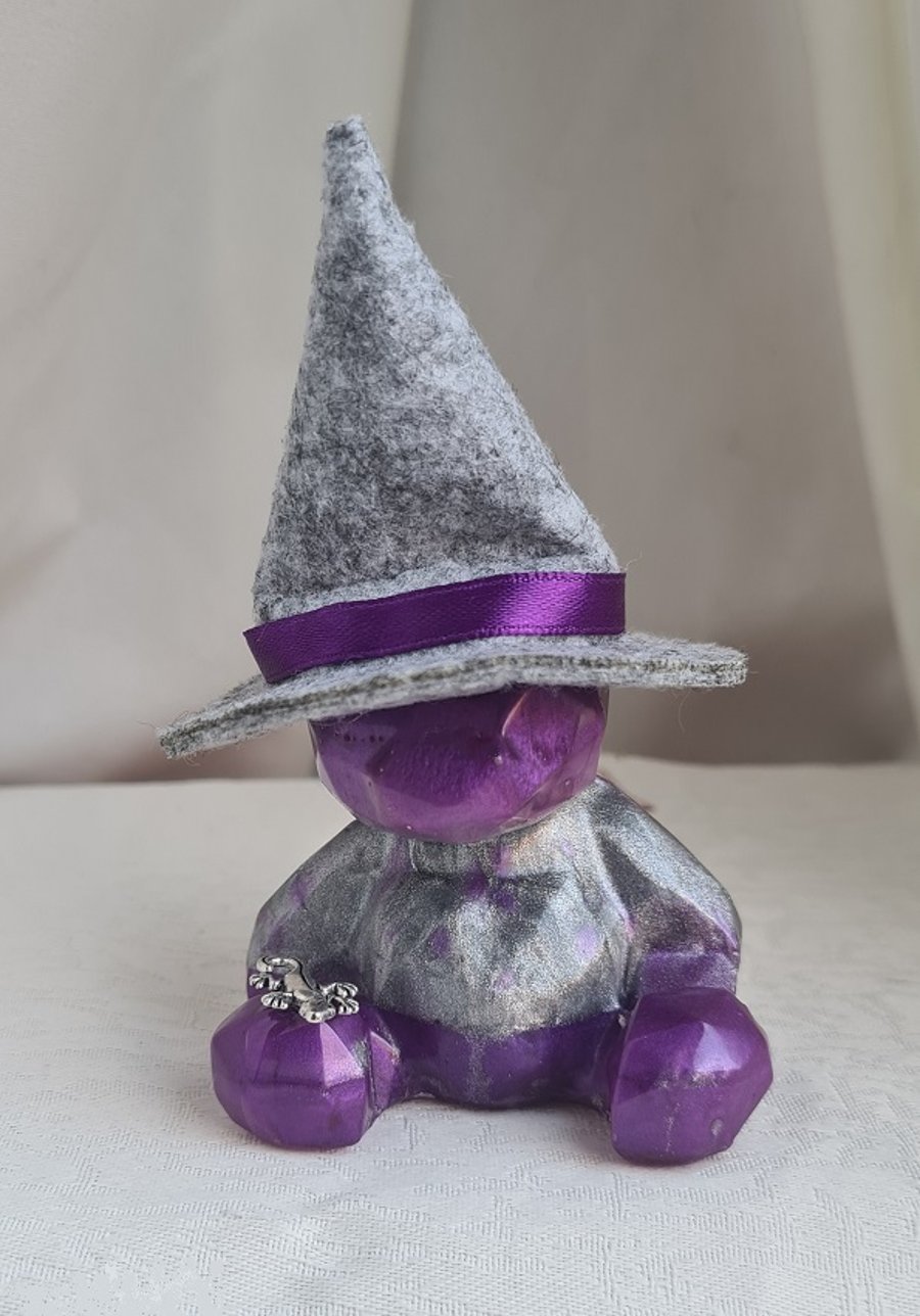 Gorgeous Purple Silver Witch Bear With Hat and Lizard.