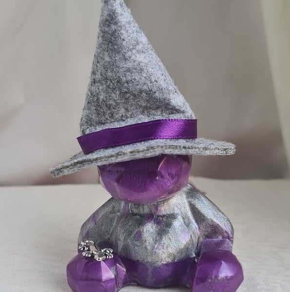Gorgeous Purple Silver Witch Bear With Hat and Lizard.