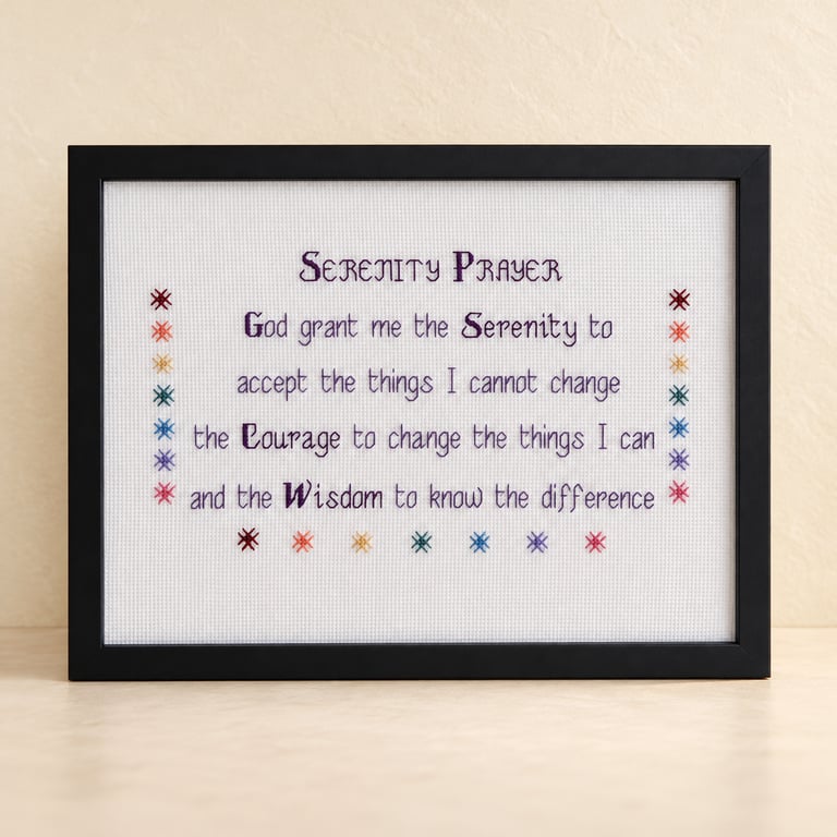 Serenity Prayer – Handmade Framed Cross Stitch – Black A4 Frame