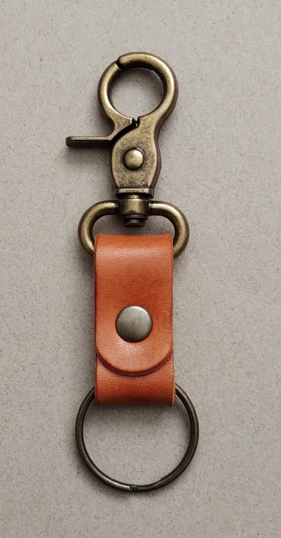 Compact Leather Keyring With Lobster Clasp and Split Ring Antique Brass Finish