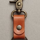 Compact Leather Keyring With Lobster Clasp and Split Ring Antique Brass Finish