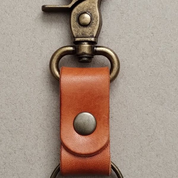 Compact Leather Keyring With Lobster Clasp and Split Ring Antique Brass Finish