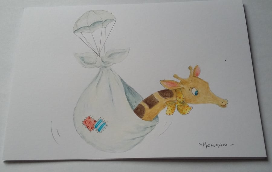 HAND PAINTED WATER COLOUR CARD FOR A NEW BABY