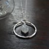 Moonstone silver lining hoop pendant in recycled silver