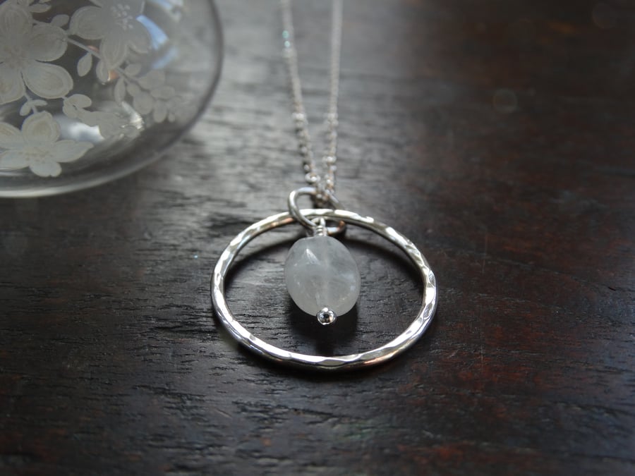 Silver moonstone hoop pendant in recycled silver