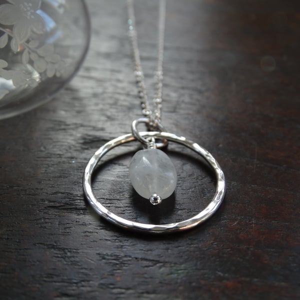 Silver moonstone hoop pendant in recycled silver