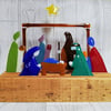 Fused Glass Nativity Set, Freestanding in a Recycled Wooden Block, Christmas Nat