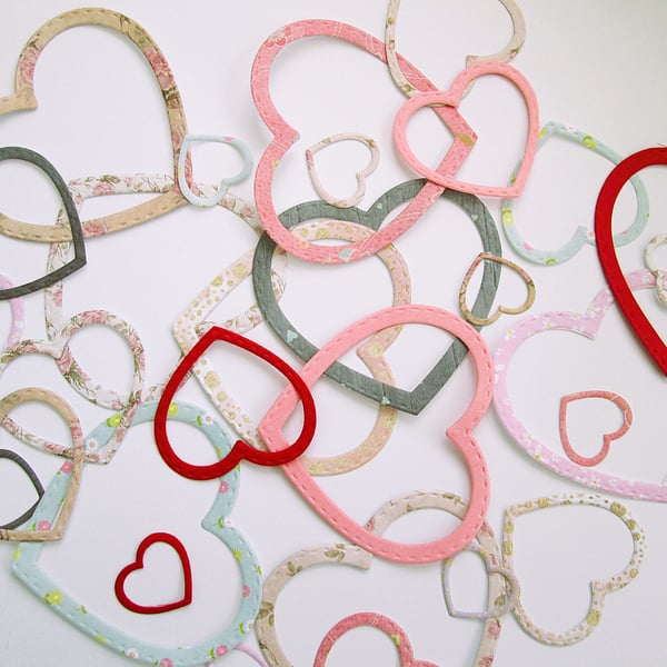3 sizes of assorted heart outline die cuts, card embellishments or toppers