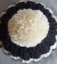 Small Tea Cosy for 2 Cup Tea Pot, Black & Cream, Hand Knitted, Wool Mix Yarn - Image 5