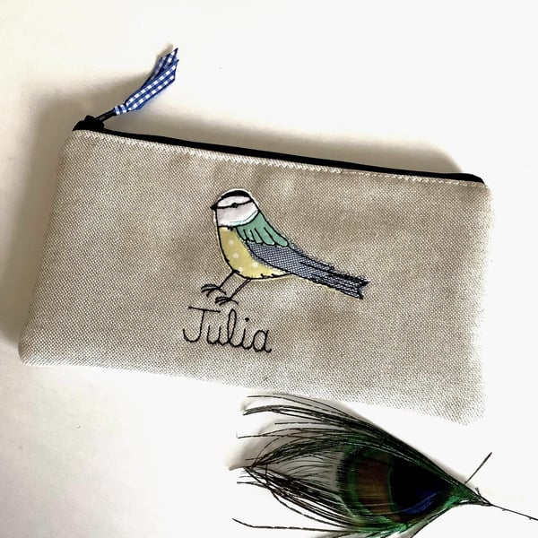 Custom Blue Tit Cosmetic Bag - Personalised Makeup Pouch with Free Motion Design