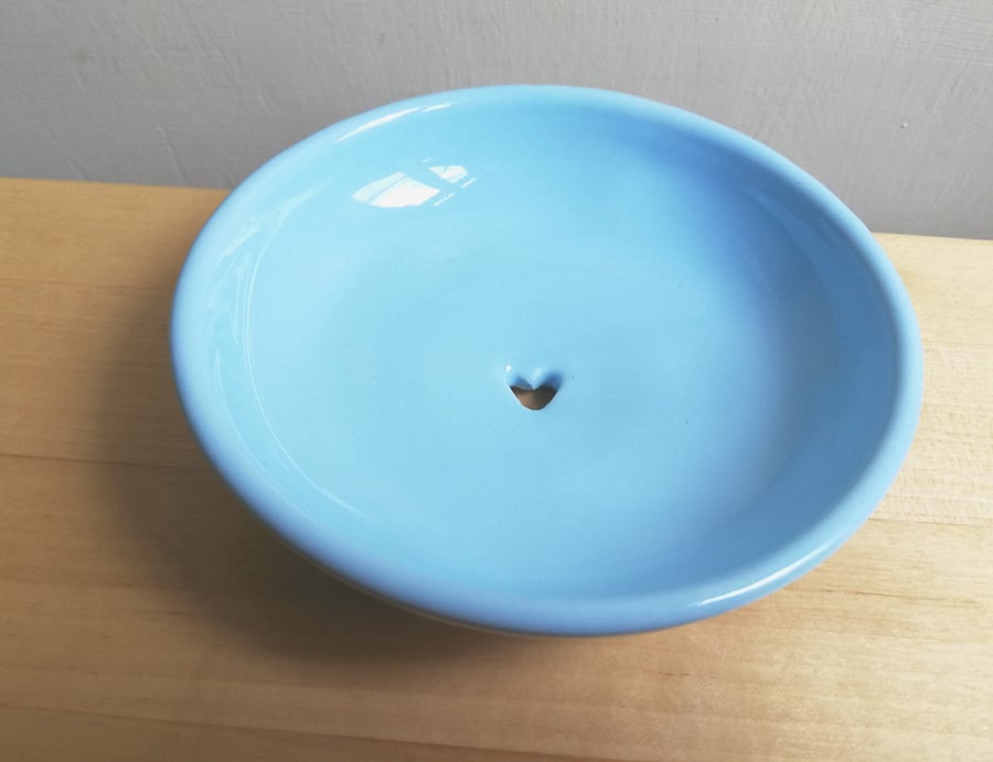 Ceramic soap dish in light blue with heart handmade pottery gift soap holder