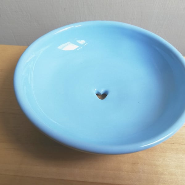 Ceramic soap dish in light blue with heart handmade pottery gift soap holder