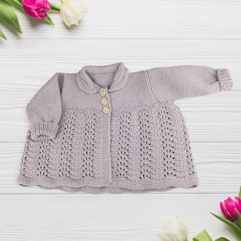 Hand Knitted Baby Cardigan, Silver Grey, Collared Sweater, Gender-Neutral