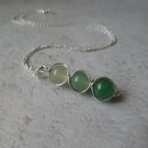sterling silver green aventurine necklace, shades of green gemstone pendant