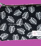 Pouch Black with White Palm Leaf Print