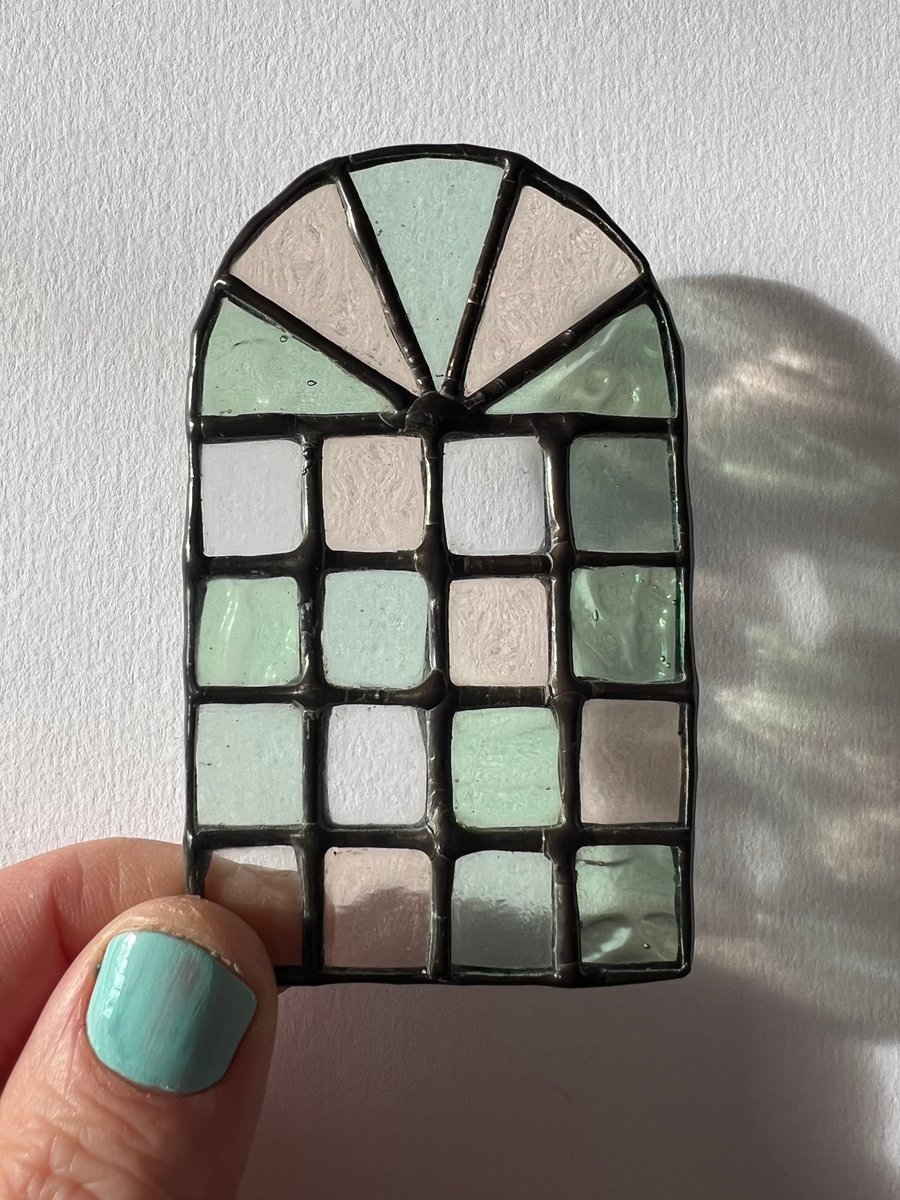 Miniature stained glass window pastels pink aqua - dolls house furniture 