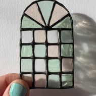 Miniature stained glass window pastels pink aqua - dolls house furniture 