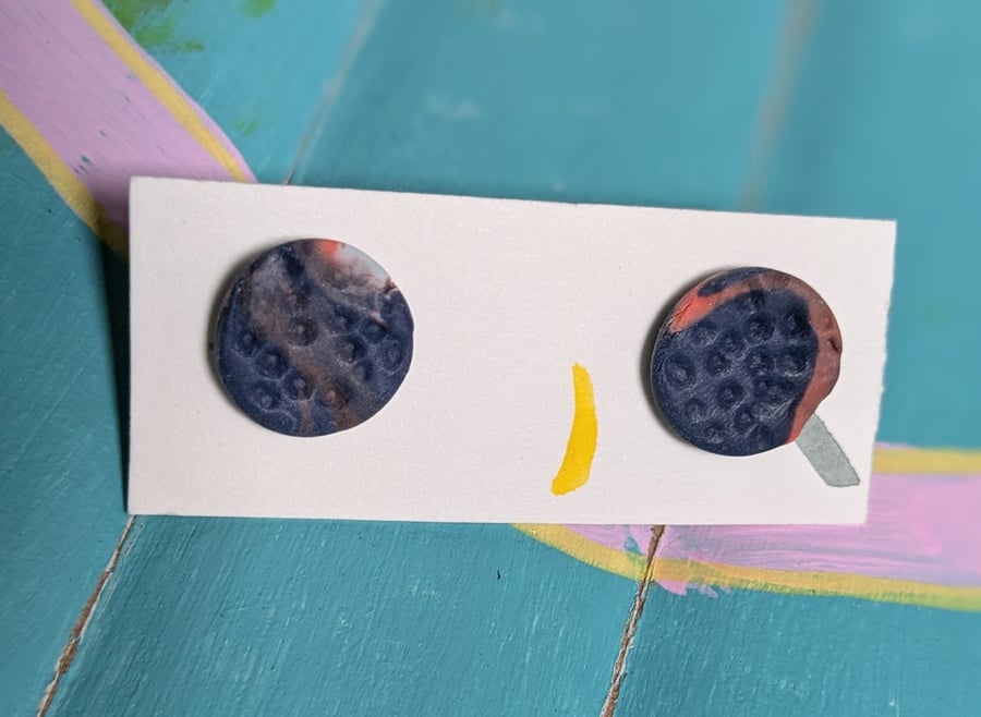 Navy and orange textured earrings