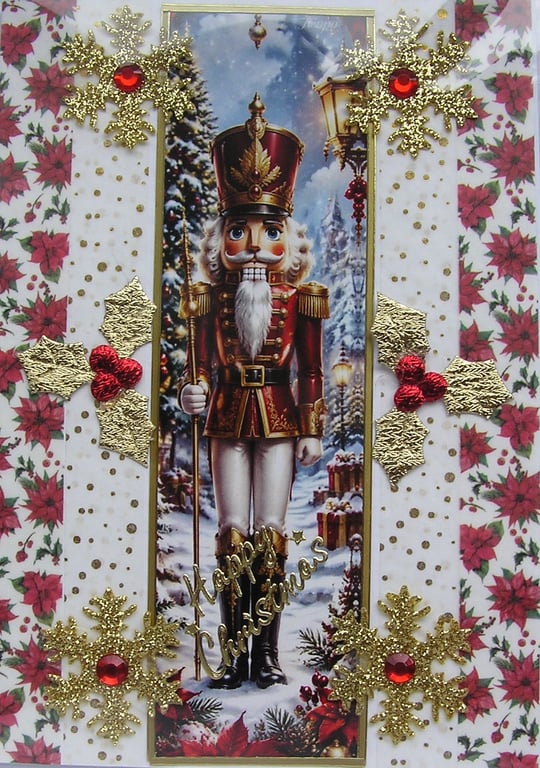 Hand Crafted Decoupage Chistmas Card - Happy Christmas (3398) Nutcracker Guard