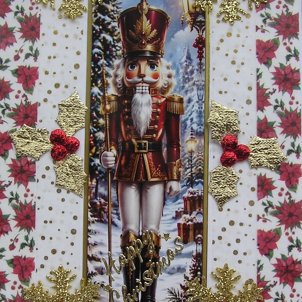 Hand Crafted Decoupage Chistmas Card - Happy Christmas (3398) Nutcracker Guard