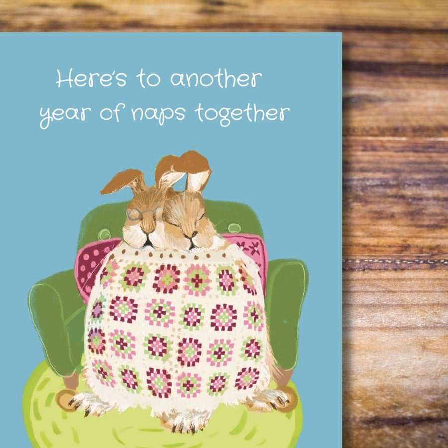 Anniversary Card cute funny anniversary Hare family illustrations
