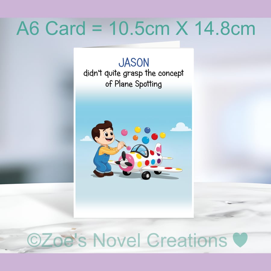 Plane Spotting Birthday Card, personalised, A6 10.5cm x 14.8cm