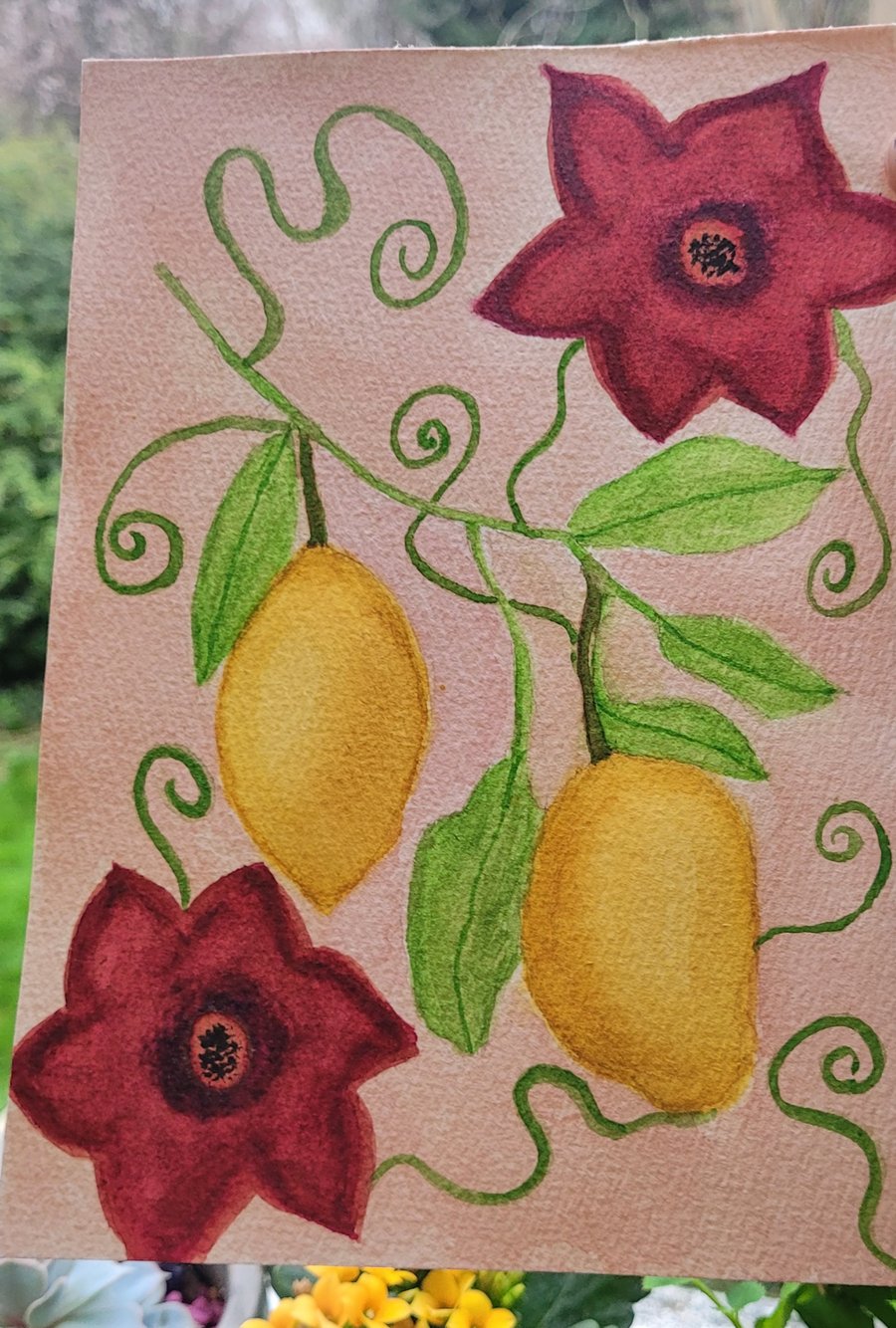 Watercolour art lemon and flowers