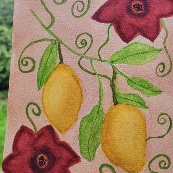 Watercolour art lemon and flowers