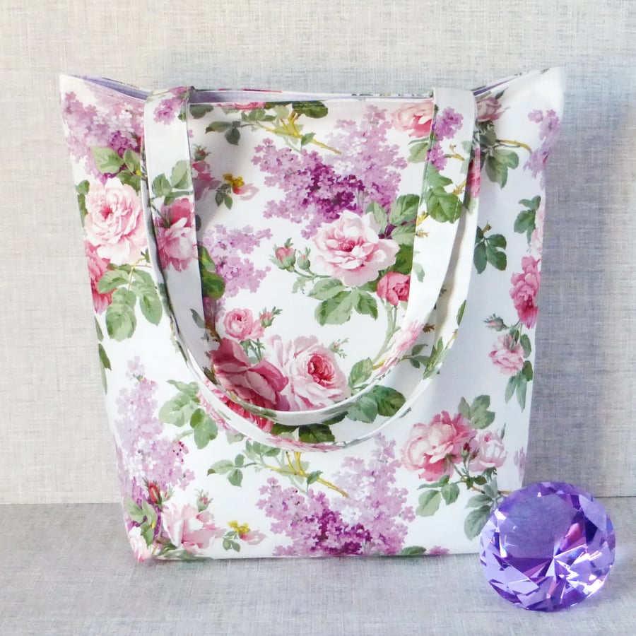 Floral tote bag, shopping bag.