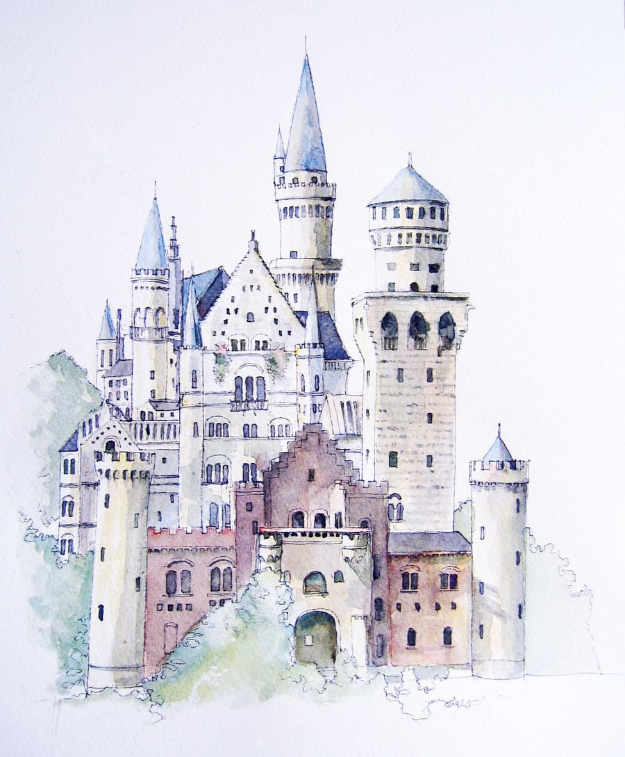 Neuschwanstein Castle Germany Print From Original Painting