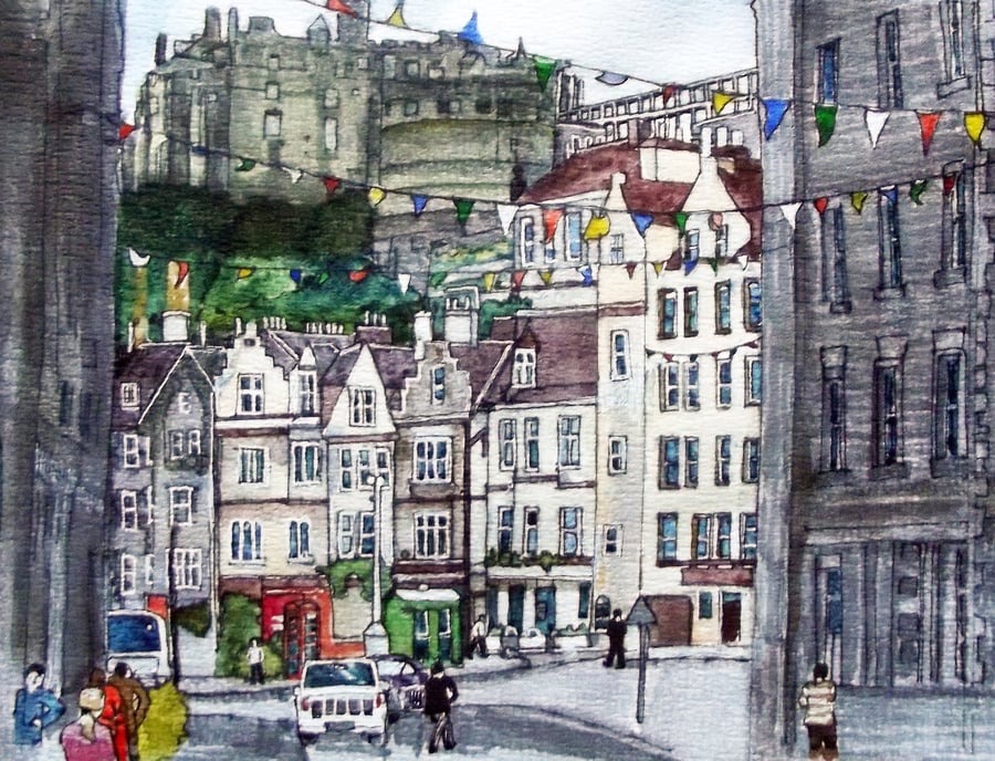 Edinburgh Street Scene Print From Original Painting