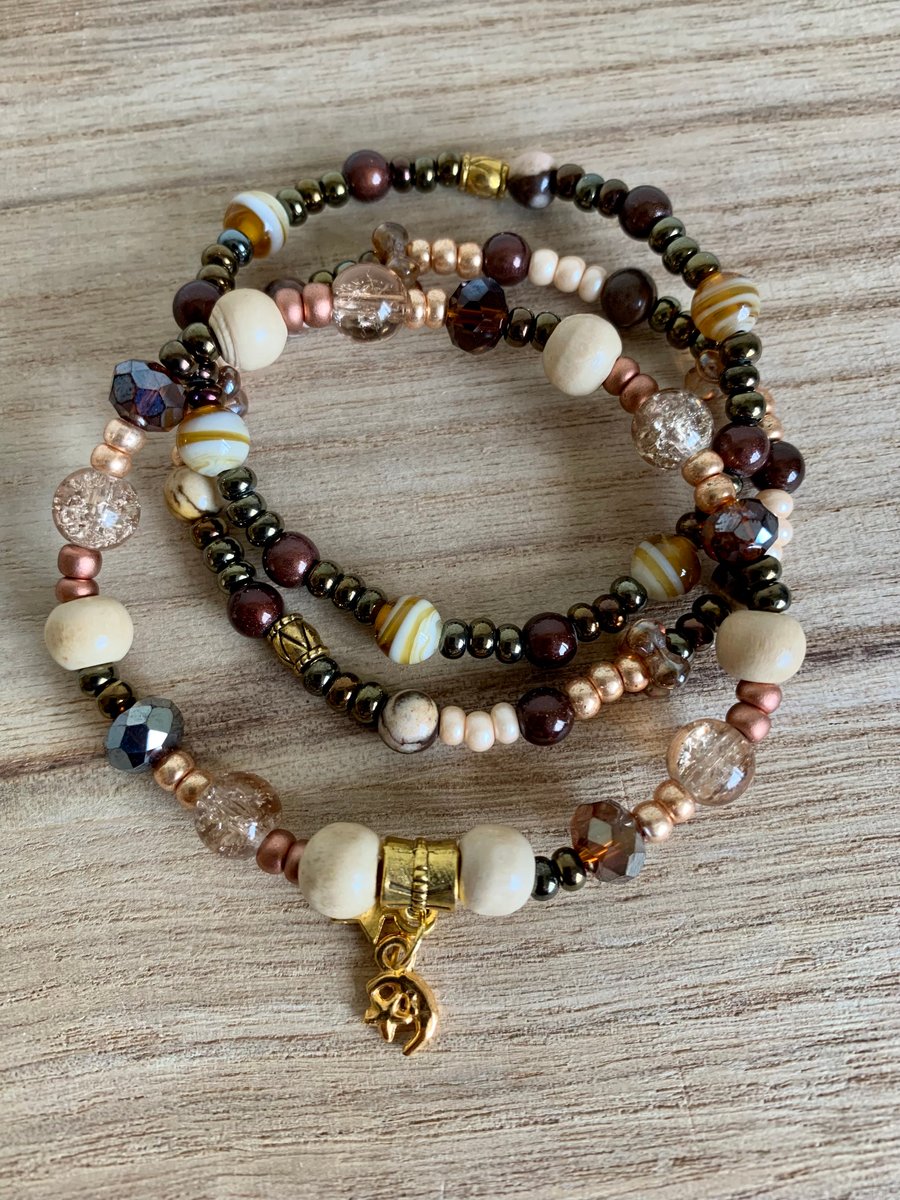 Stacking Bead Bracelets in Earthy Colours