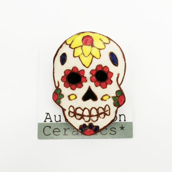 Sugar Skull Ceramic Brooch