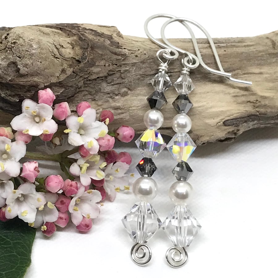 Sterling Silver Crystal and Pearl Earrings