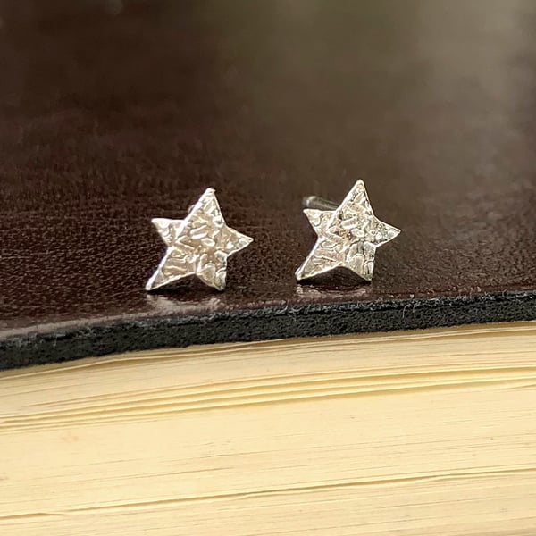 Mini Textured Star Earrings, Sterling Silver Star Stud