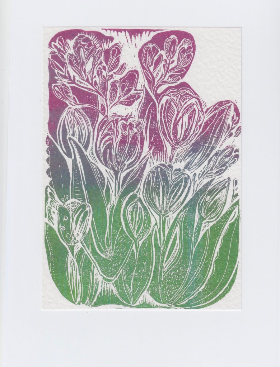 Tulip and Freesia Print Greetings Card