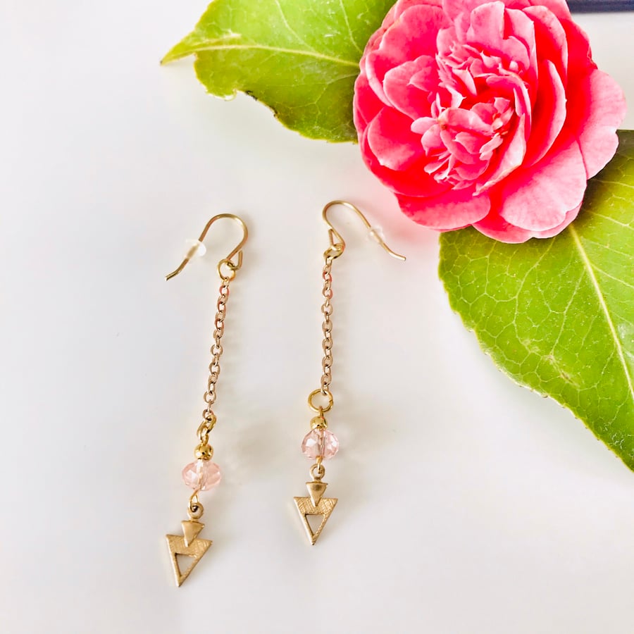  Dangle pink faceted glass earrings, gift for her, boho earrings
