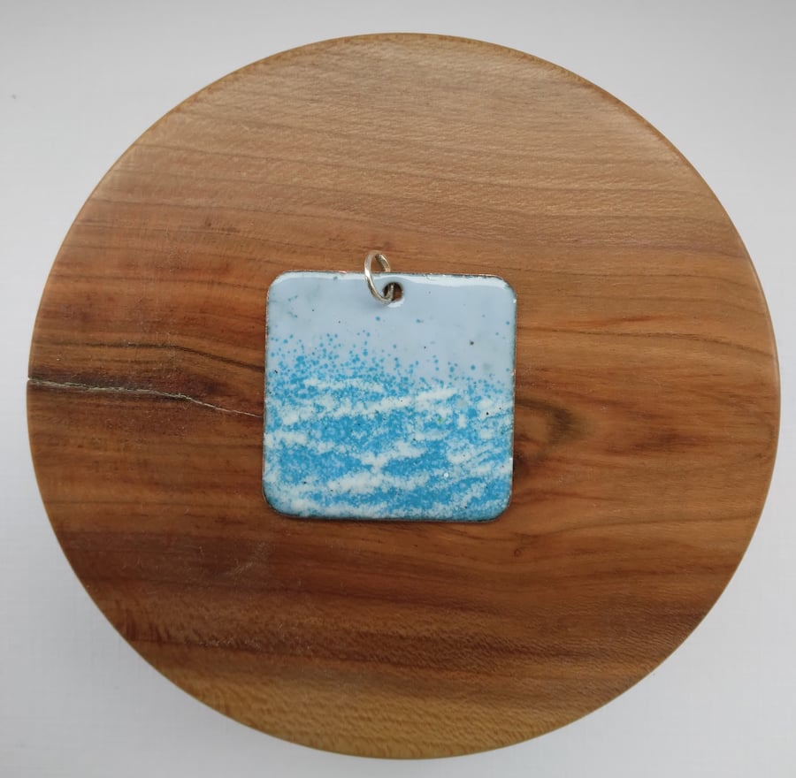 Rounded square seascape pendant in enamelled copper 284