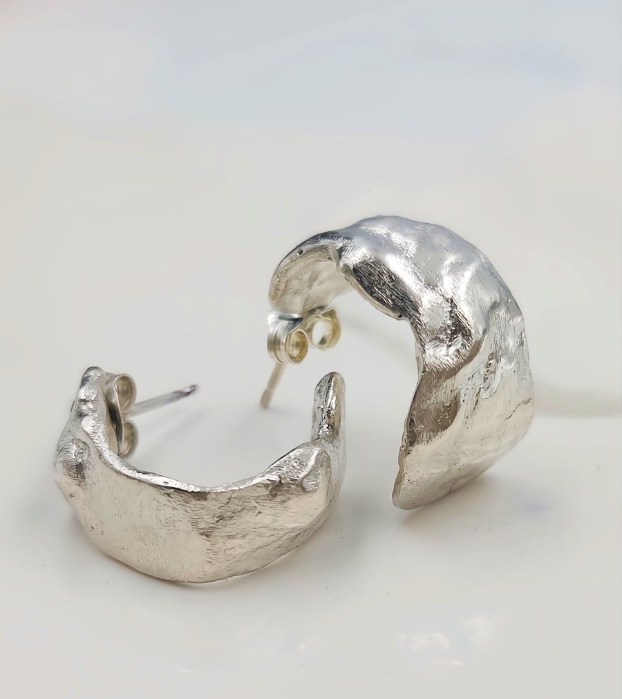 One of a Kind Sterling Silver Organic Stud Earrings – Handmade Molten Texture St