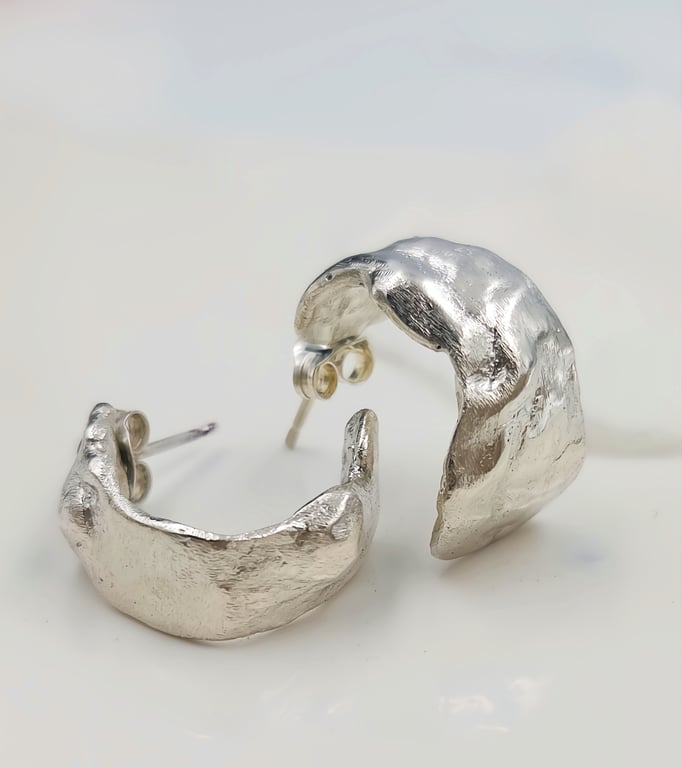 One of a Kind Sterling Silver Organic Stud Earrings – Handmade Molten Texture St
